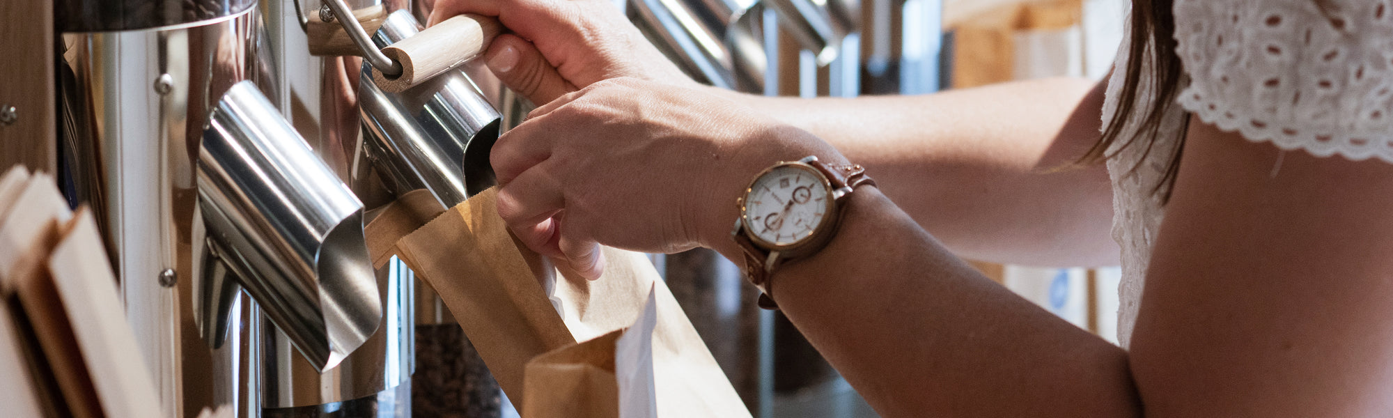 Dispensing coffee into bag