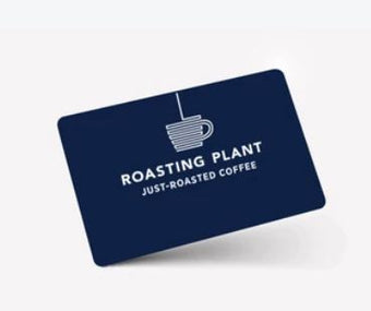 Roasting Plant e-gift card in blue with logo